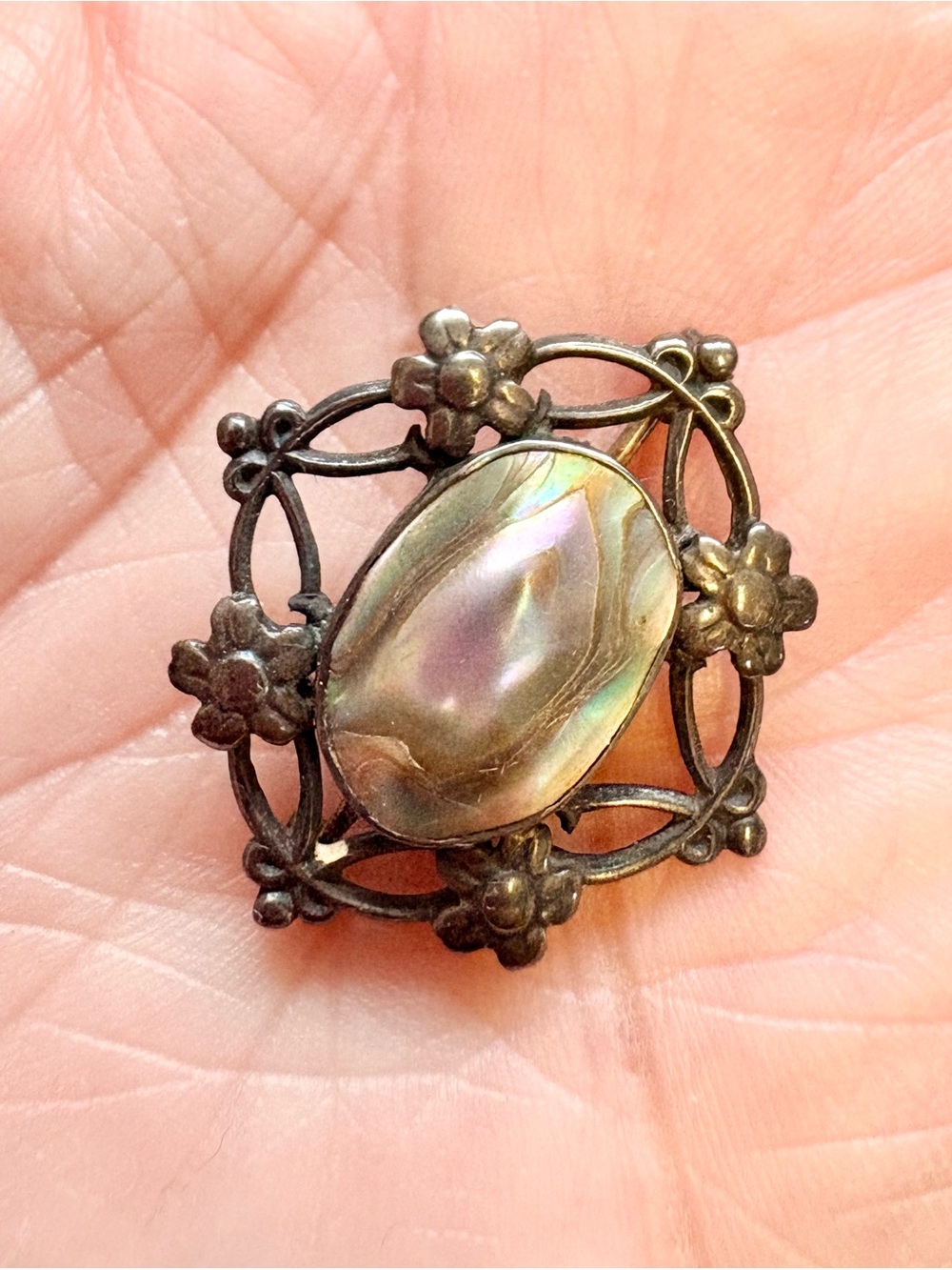 Antique 1800s Sterling  and Abilone Brooch